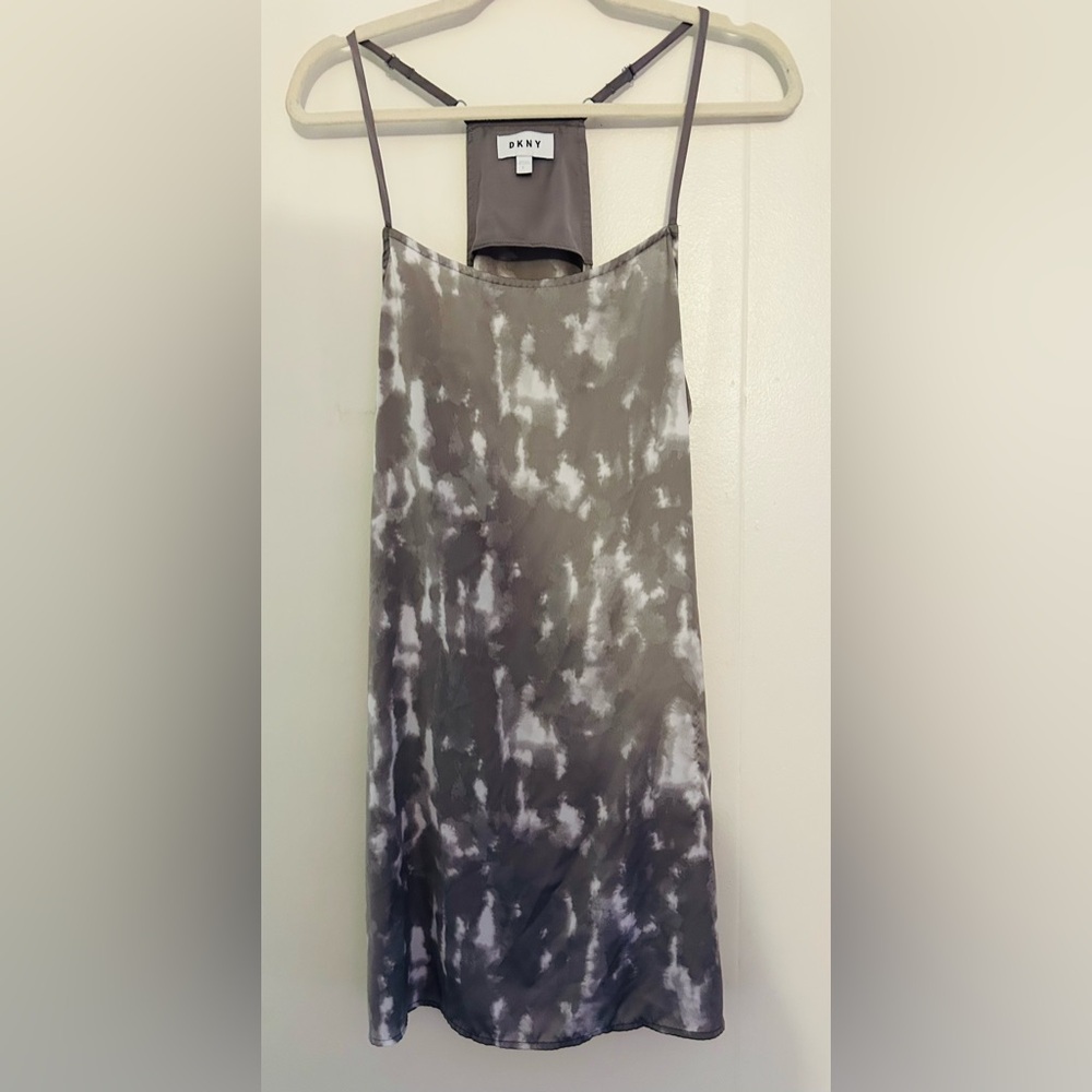 DKNY Gray and White Tie-Dye Mini Dress
